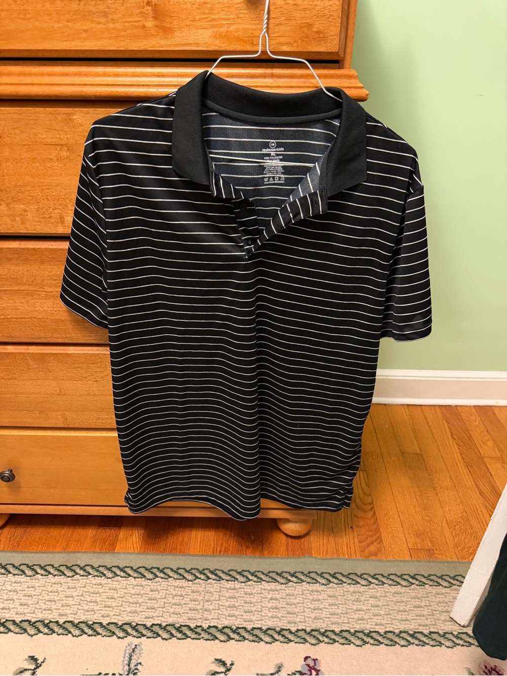 Men's Black Polo with Thin White Stripes